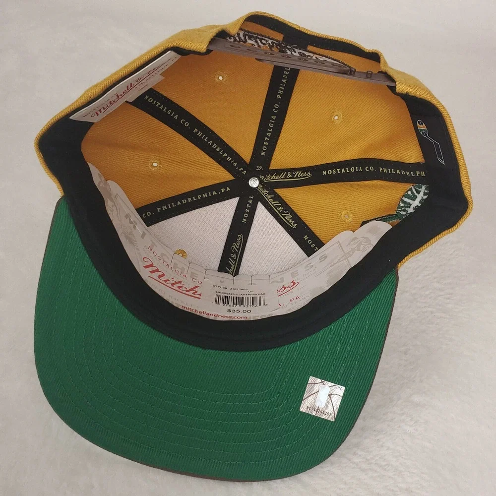 Utah Jazz Mitchell & Ness NBA‎ Snapback Hat Cap Green 3D Logo Khaki Brown NWT - Picture 8 of 8